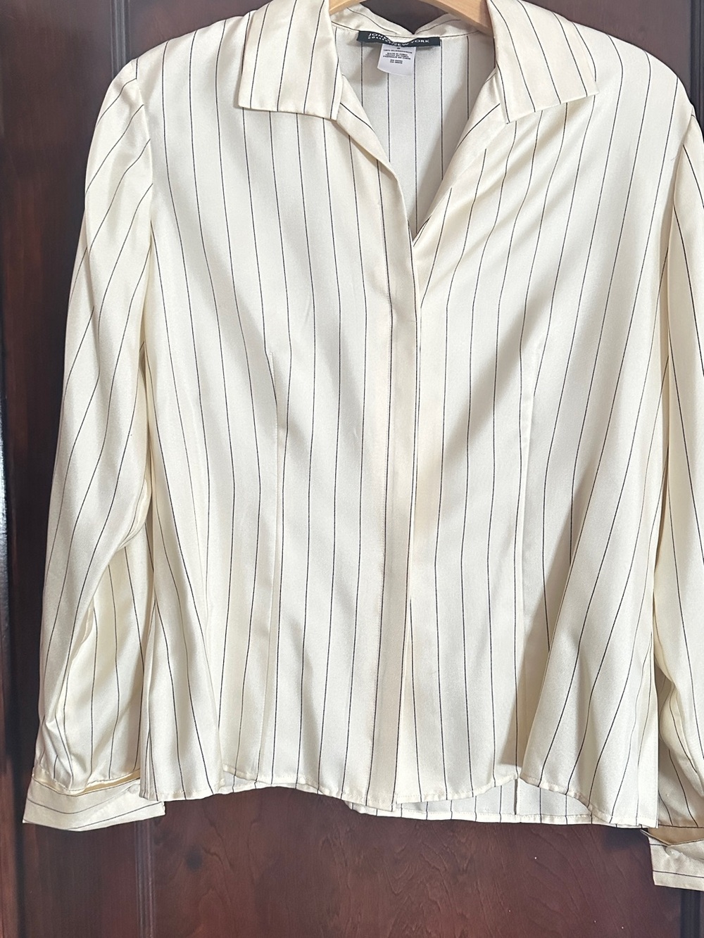 Jones New York Cream Button-Down Pinstripe Silk Blouse